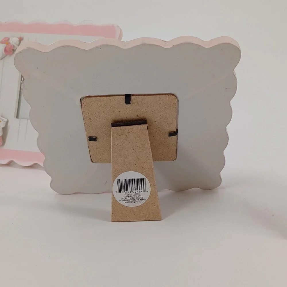 Newborn Baby Girl Photo Frame Gift Pink 3x3 Picture Free Stand Wood 6.5x6.5 Dime - Picture 7 of 12